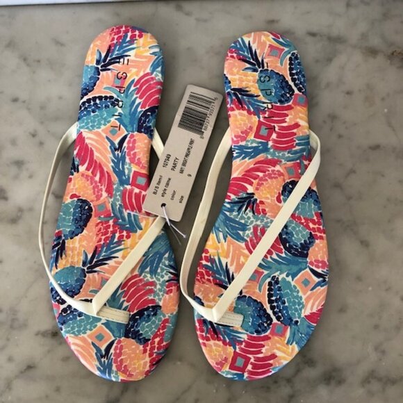ESPRIT Flip Flops Party Pineapple Print 9 NWT - Picture 6 of 13